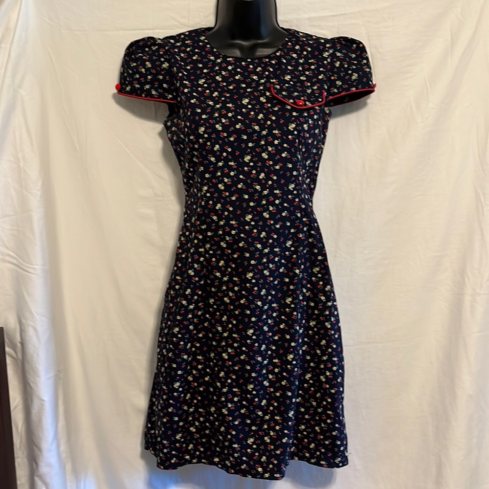 Trollied Dolly Cherry and Yellow Flower printed dress. Size S/M